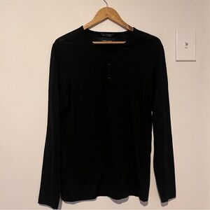 Wings + Horns Mens Black Long Sleeve Henley Merino Silk Henley Size Medium‎